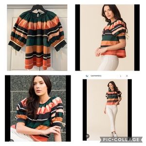 Ulla Johnson kima pine geometric striped peasant top